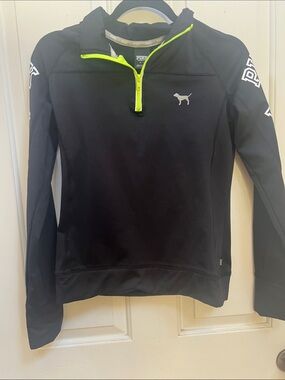 PINK Victoria's Secret Black Pullover with Neon Yellow-Green  Trim
